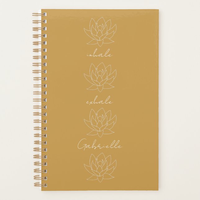 Pretty Gold Yellow Lotus Yoga & Meditation Journal Planner (Front)