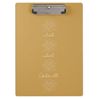 Pretty Gold Yellow & White Lotus Flower Yoga  Clipboard