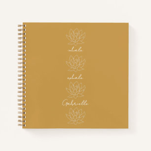 Pretty Gold Yellow & White Lotus Flower Yoga Notebook