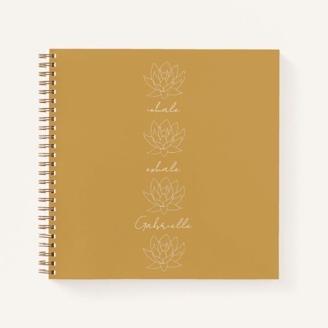 Pretty Gold Yellow & White Lotus Flower Yoga  Notebook (Front)