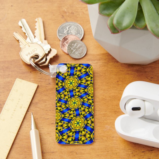 Pretty Golden Flowers Pattern Key Ring (Desk)