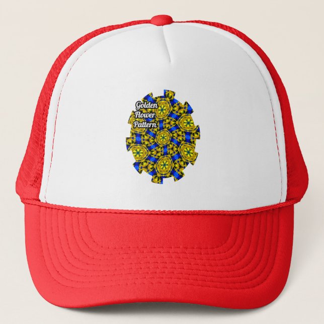 Pretty Golden Flowers Pattern Trucker Hat (Front)