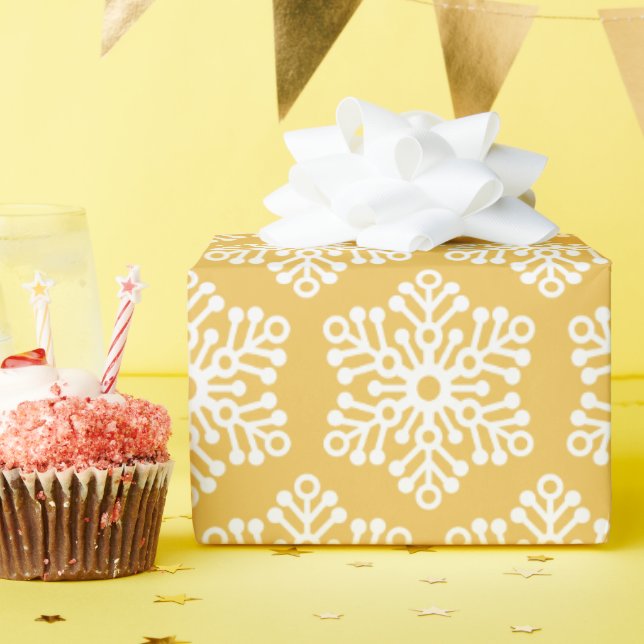 Pretty golden yellow Christmas snowflake gift wrap (Birthday Party)