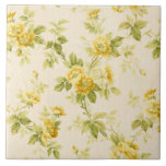 Pretty Golden Yellow Farmhouse Floral Ceramic Tile<br><div class="desc">Pretty farmhouse-style rustic seamless floral pattern featuring golden yellow blooms and buds on subtle ecru and white background.</div>