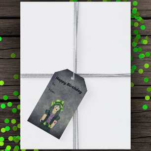 Pretty Goth Girl Green Hat Tattoos Birthday Grey Gift Tags