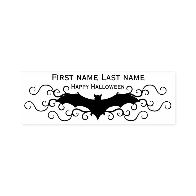 Pretty Gothic bat with swirls Happy Halloween Self-inking Stamp (Design)