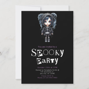 Pretty Gothic Girl in Black Halloween Party Invitation