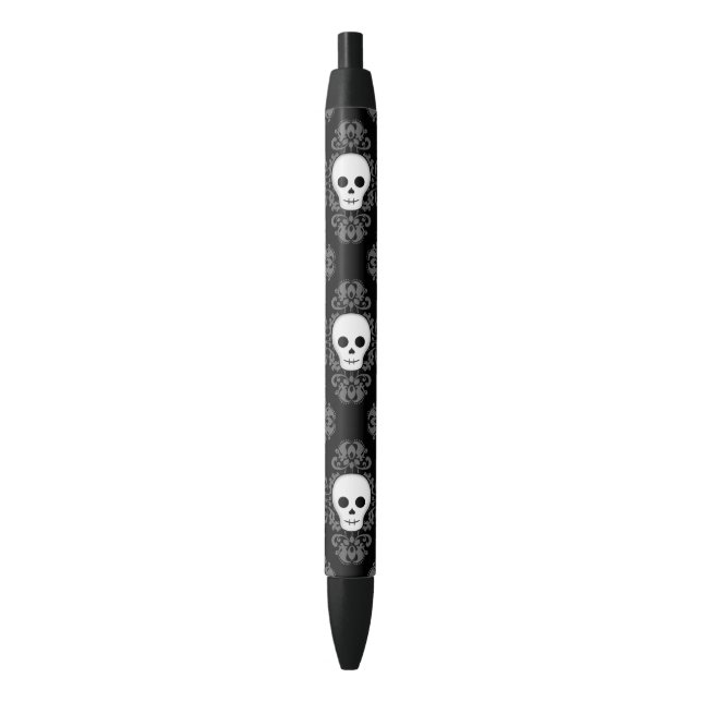 Pretty Gothic Victorian skull pattern Black Ink Pen (Front Vertical)