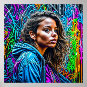 Pretty Graffiti Street Art Colourful Woman Poster