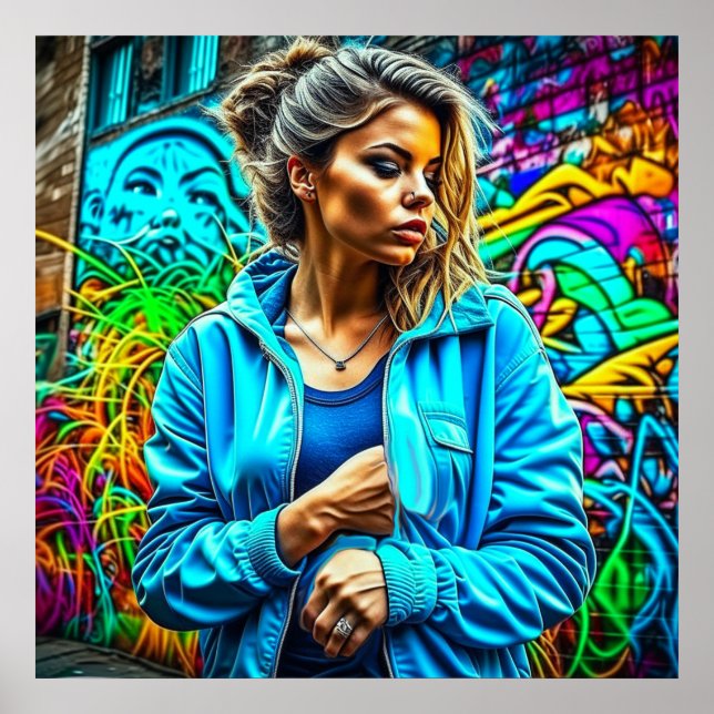 Pretty Graffiti Urban Street Art Girl Poster (Front)