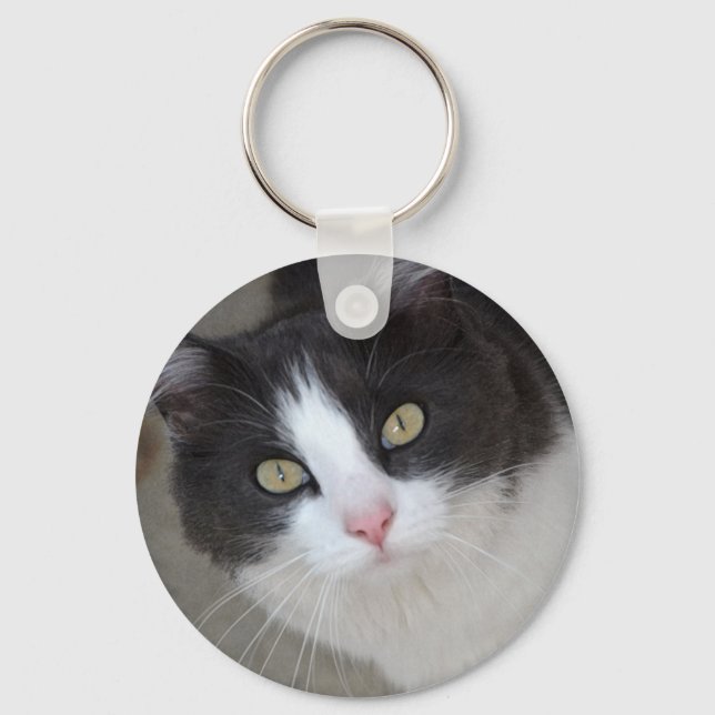 Pretty gray and white cat key ring (Front)