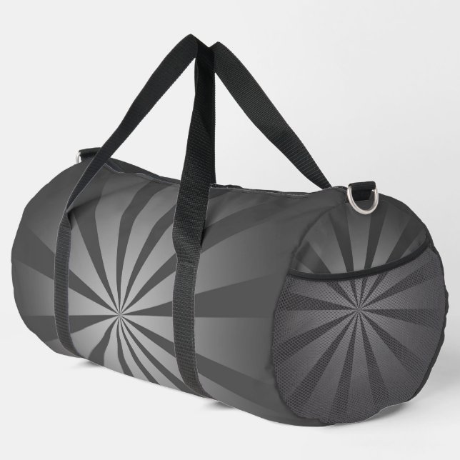 PRETTY GRAY & BLACK STARBURST PATTERN DUFFLE BAG (Right Corner)