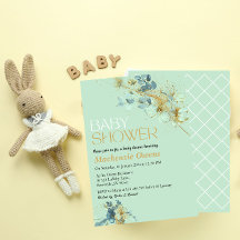 Pretty Green and Gold Floral Blush Baby Shower