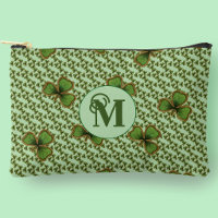 Pretty Green and Gold Irish Shamrocks Monogram