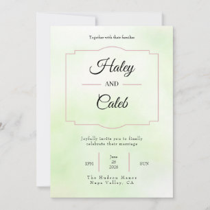 Pretty Green and Pink Wedding Invitation