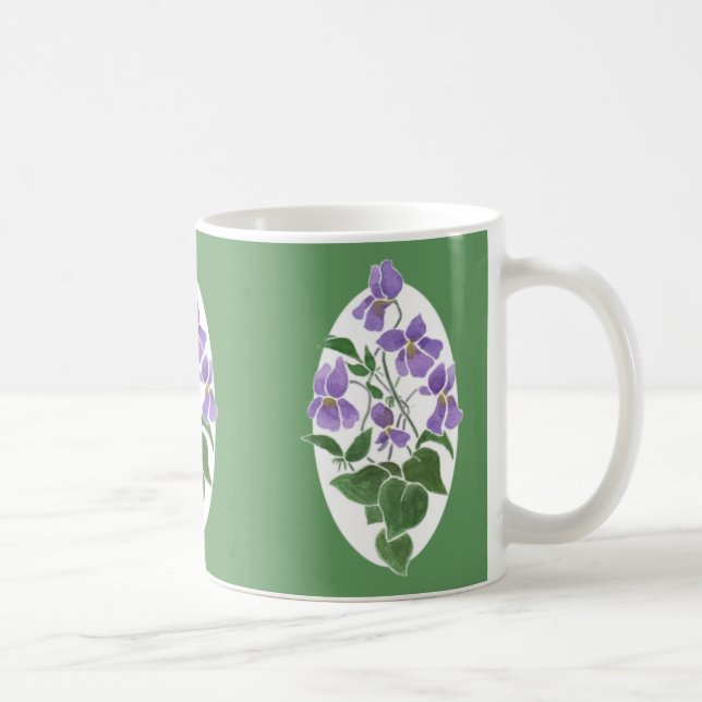 Pretty Green and White Coffee Mug, Violets Coffee Mug (Right)