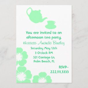 Pretty Green and White Tea Party Invitation