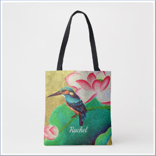 Pretty Green Bird and Flower  Tote Bag