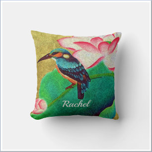 Pretty Green Bird & Flower  Cushion