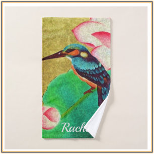 Pretty Green Bird & Flower  Hand Towel