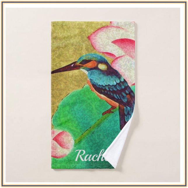 Pretty Green Bird & Flower  Hand Towel (Creator Uploaded)