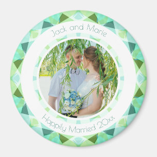 Pretty Green Blue Wedding Keepsake Photo Gift Magnet