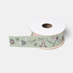 Pretty Green & Blush Pink Girly Insect Monogram Grosgrain Ribbon