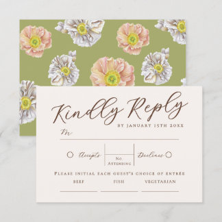 Pretty Green Boho Watercolor Floral Wedding RSVP Enclosure Card