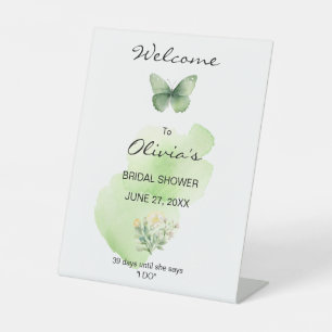 Pretty green Butterflies Bridal Shower Pedestal Sign