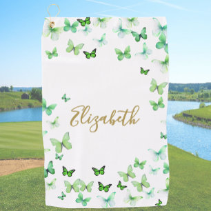 Pretty Green Butterflies Custom Name Golf Towel