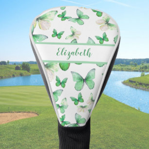 Pretty green butterfly with custom name womens golf head cover