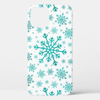Pretty Green Christmas Snowflakes on Winter White iPhone 12 Pro Case
