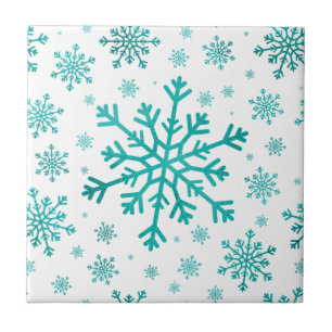 Pretty Green Christmas Snowflakes on Winter White Ceramic Tile