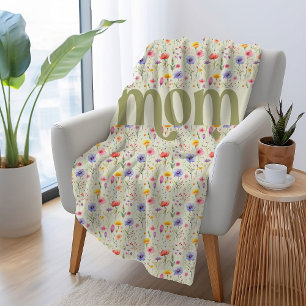 Pretty Green Colourful Wildflower Pattern Mum Fleece Blanket