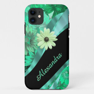 Pretty green floral pattern personalised iPhone 11 case