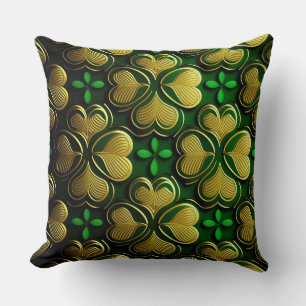 PRETTY GREEN & GOLD IRISH CELTIC KNOTS CUSHION