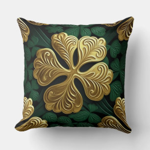 PRETTY GREEN & GOLD IRISH CELTIC KNOTS CUSHION