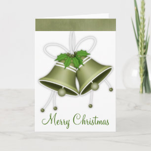 Pretty Green Holiday Bells Merry Christmas Card