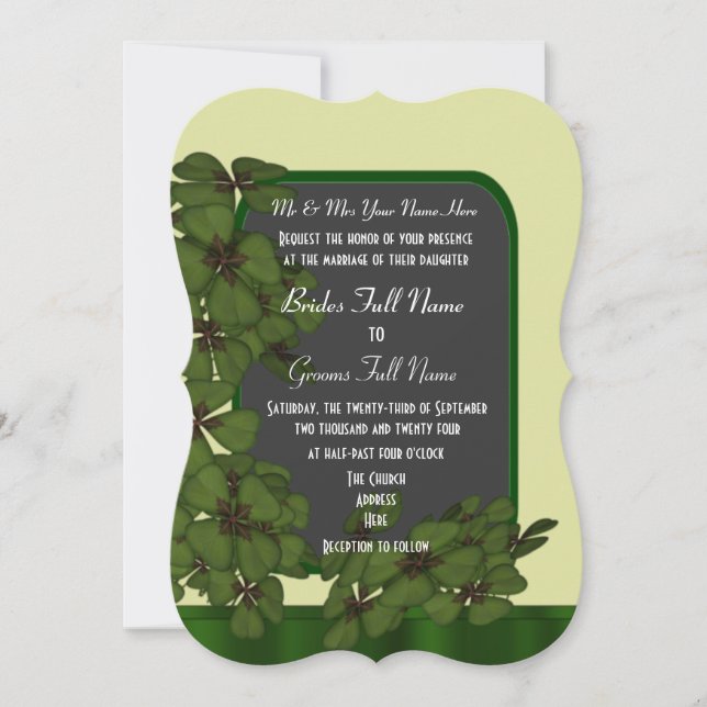 Pretty green Irish shamrock wedding Invitation (Front)