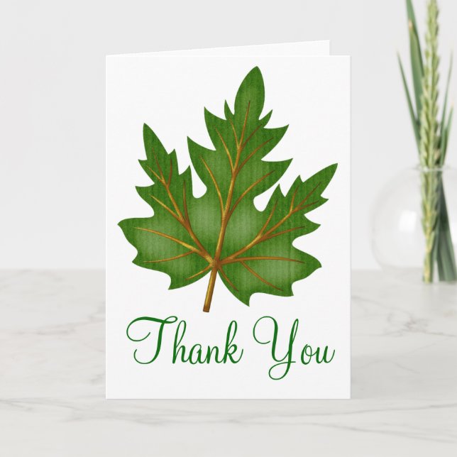 Pretty Green Leaf Thank You Greeting Card Design (Front)