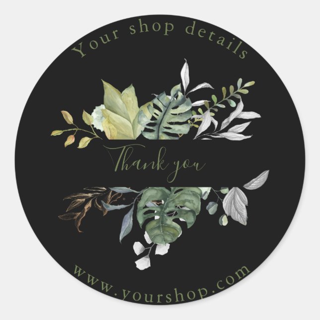 Pretty green leaves, customer thank you sticker (Front)