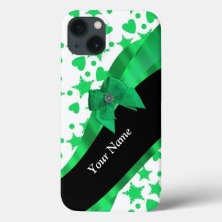Pretty green modern spotted pattern iPhone 13 case