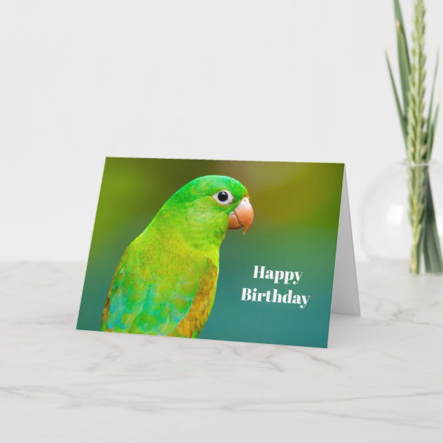 Pretty Green Parrot Photo Birthday Card (Front)