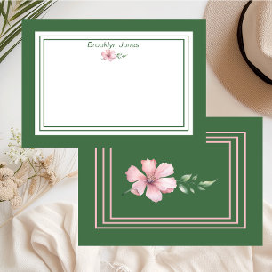 Pretty Green & Pink Floral Name Individualised Card