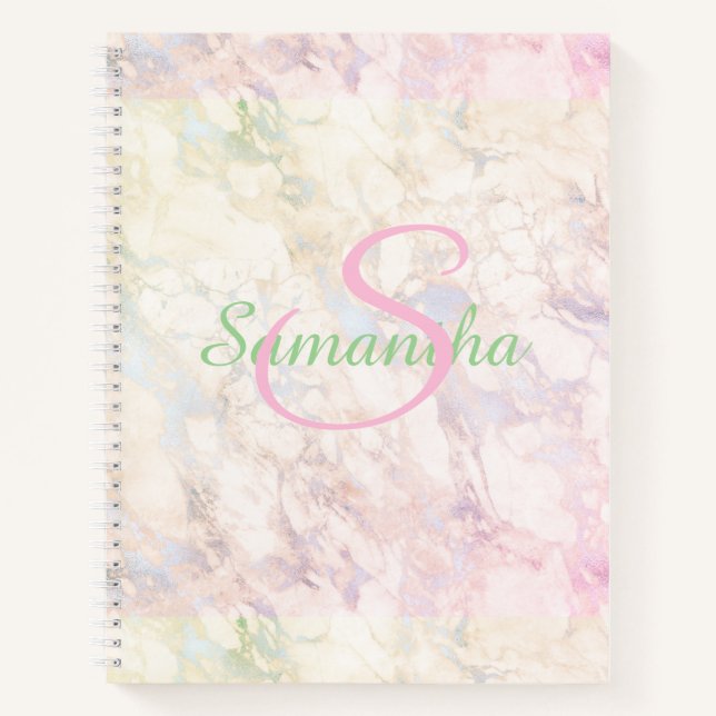 Pretty Green Pink Marble Name Personalised Notebook (Front)