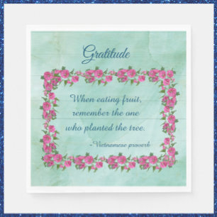 Pretty Green & Pink Roses Gratitude Napkin