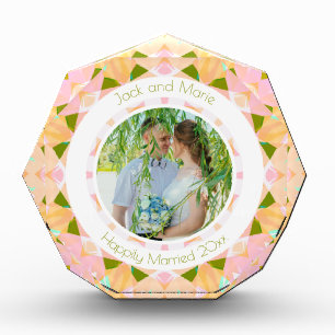 Pretty Green Pink Wedding Keepsake Photo Gift Block