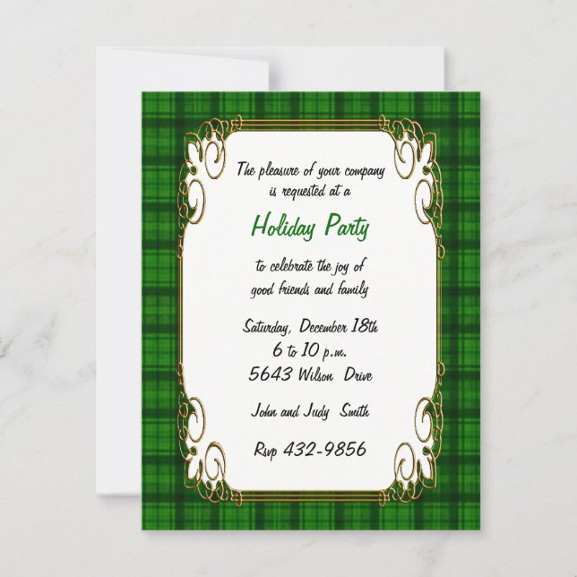 Pretty Green Plaid Holiday Invitation (Front)