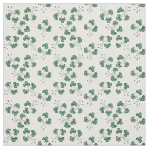 Pretty Green Shamrocks on White Pattern Fabric