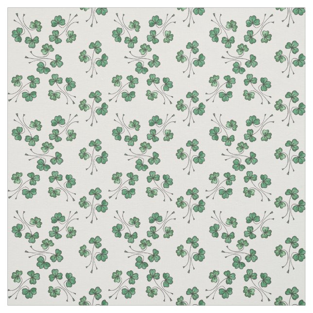 Pretty Green Shamrocks on White Pattern Fabric (Swatch)